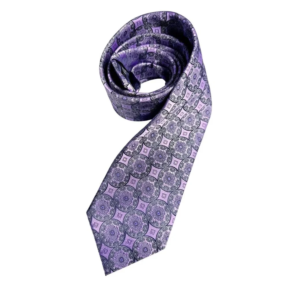 Ermenegildo Zegna Silk Tie Purple Medallion Geometric Italian Luxury Designer - Picture 3 of 9
